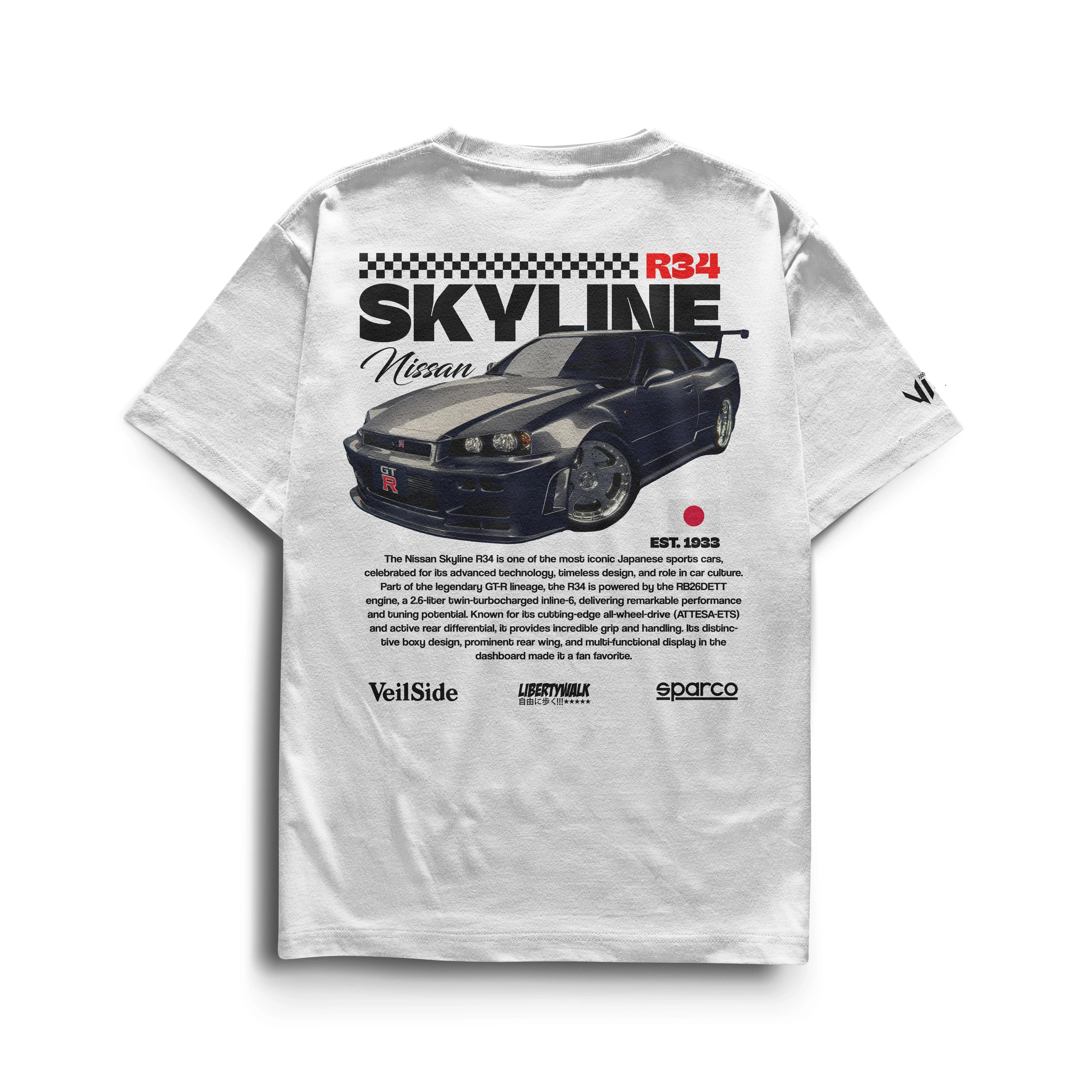 Camiseta masculina Nissan Skyline gola canelada com costura reforçada