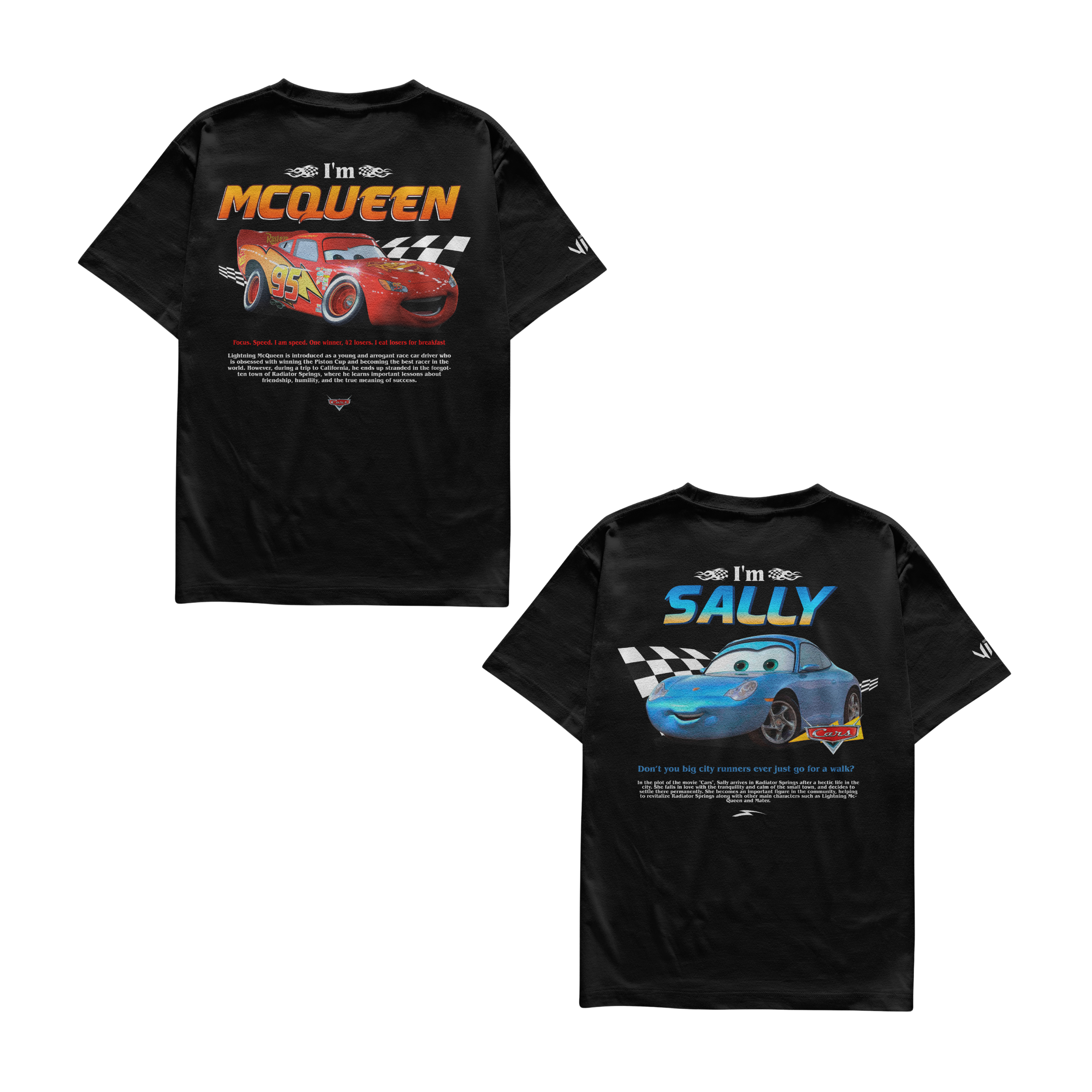 Kit camisetas casal I’m Mcqueen e I’m Sally em algodão penteado