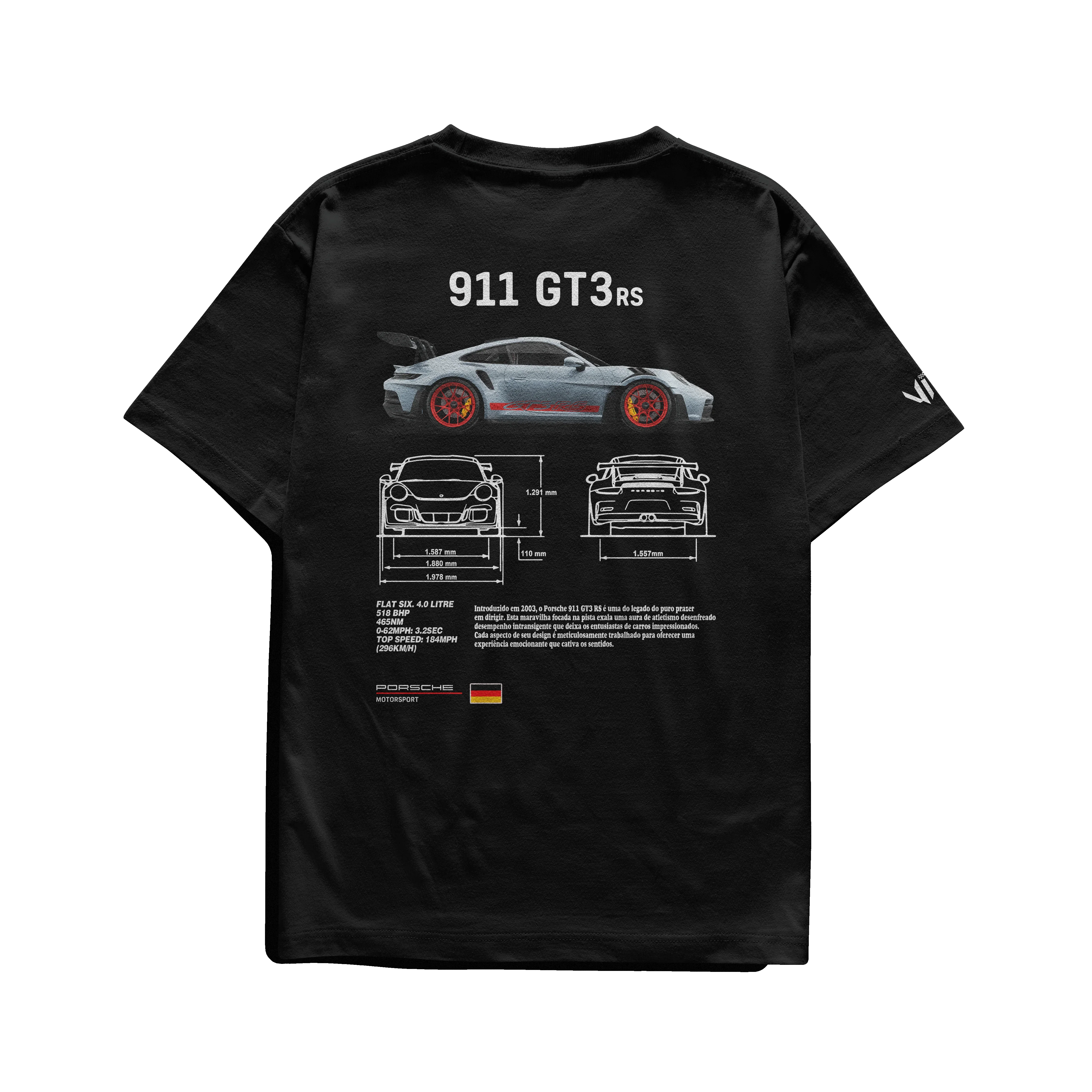 Camiseta Porsche Club masculina em algodão penteado com estampa automotiva