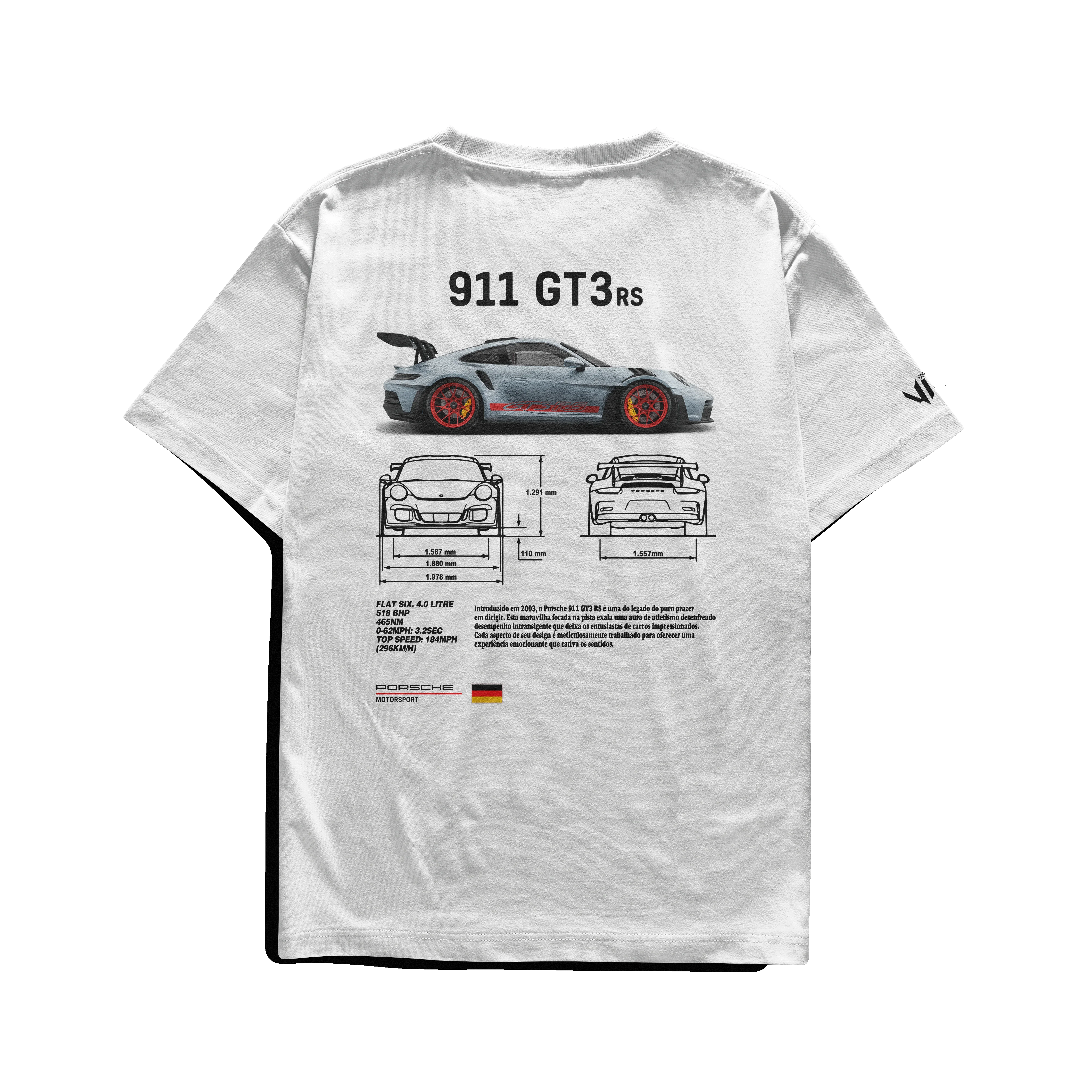 Camiseta preta Porsche Club com gola canelada e modelagem ajustada
