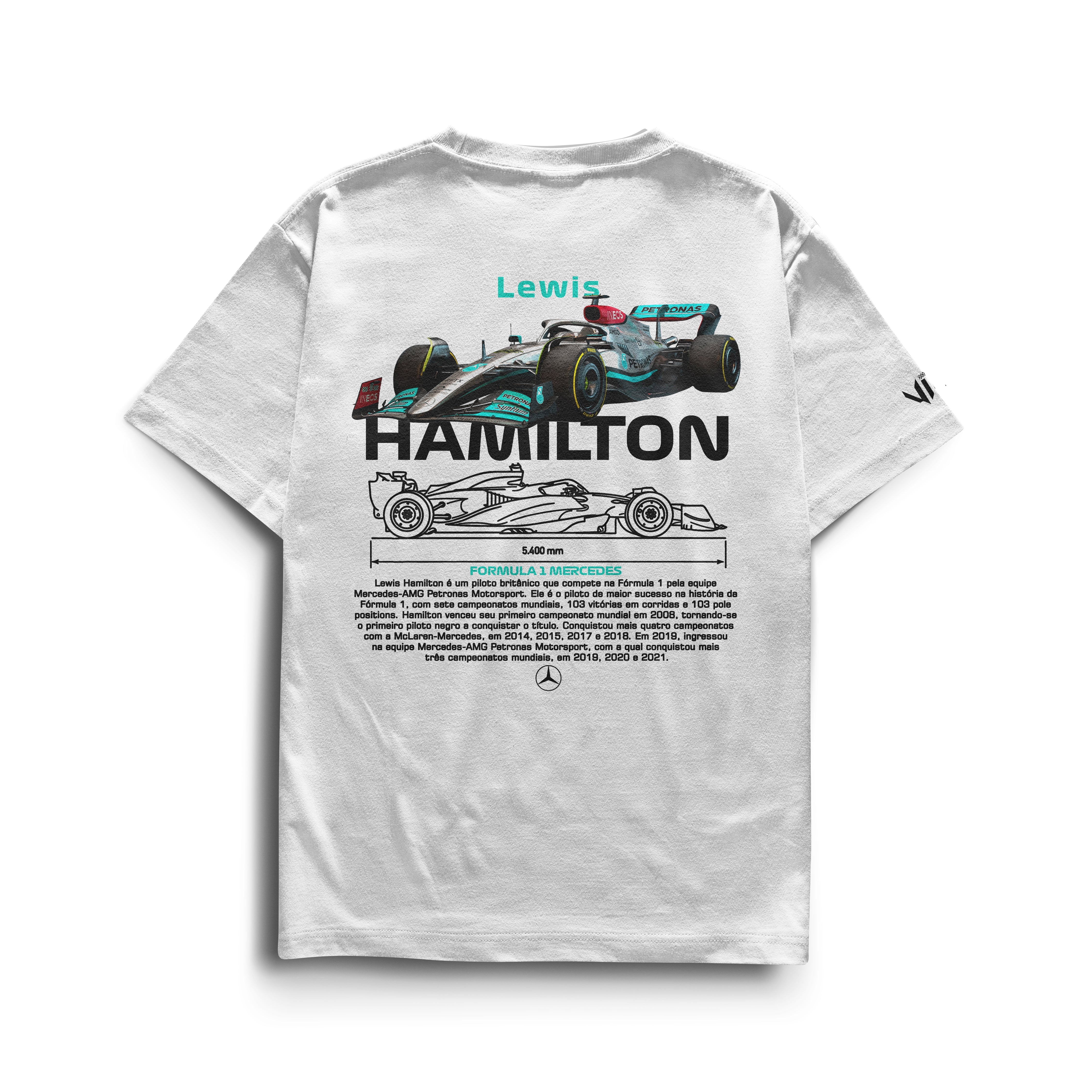 Camiseta masculina Lewis Hamilton F1 gola canelada com costura reforçada

