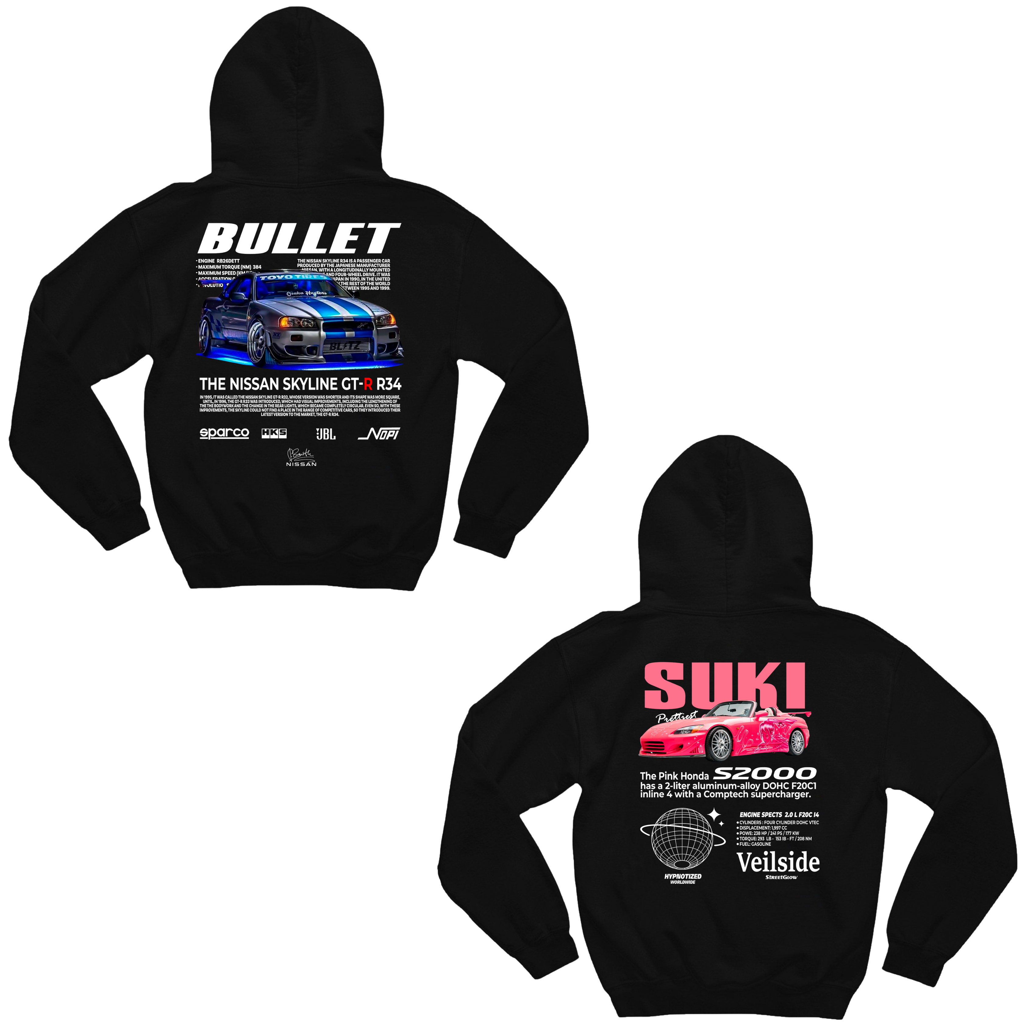 Kit de moletons casal Bullet e Suki com estampa automotiva