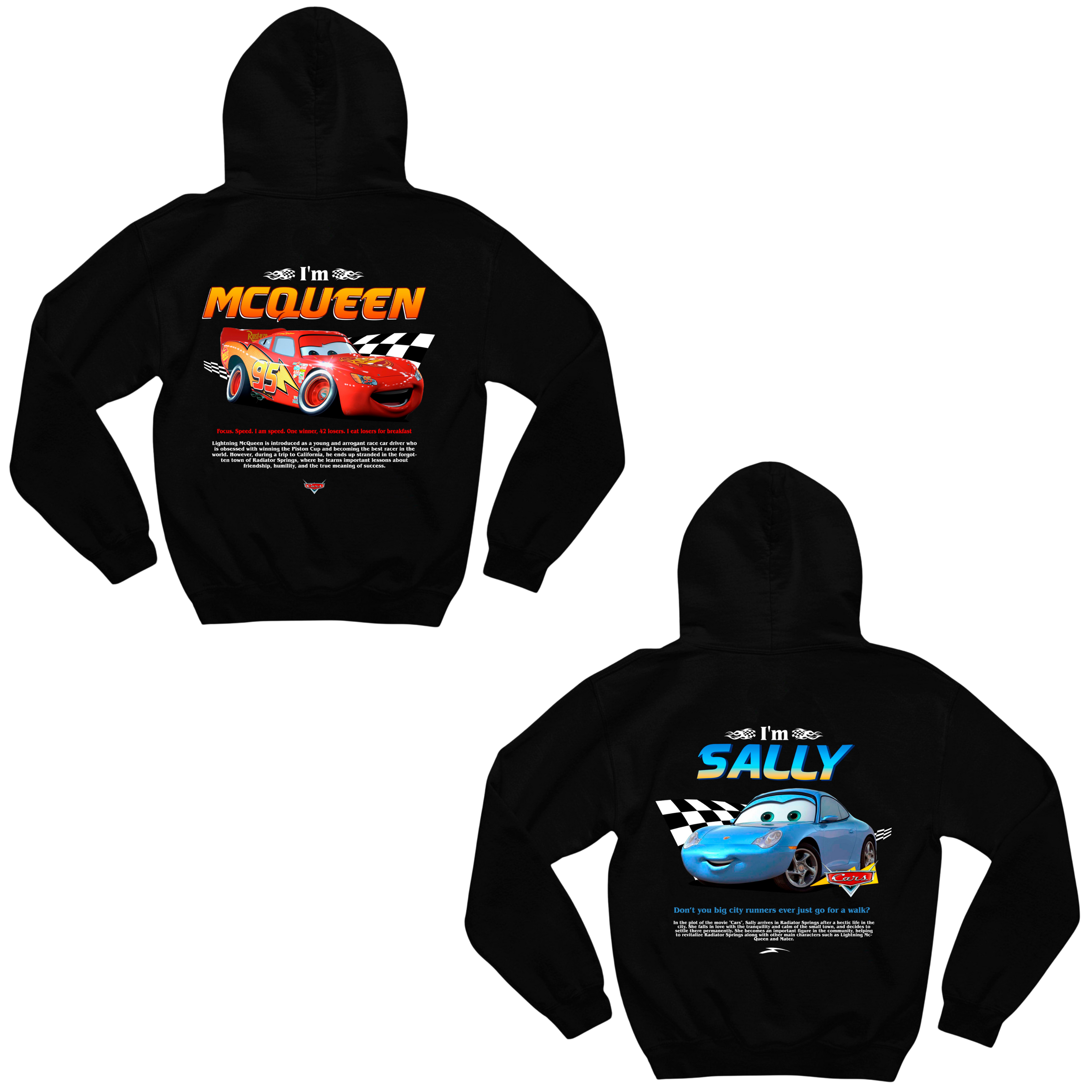 Kit moletom casal I'm McQueen e I'm Sally com estampa divertida