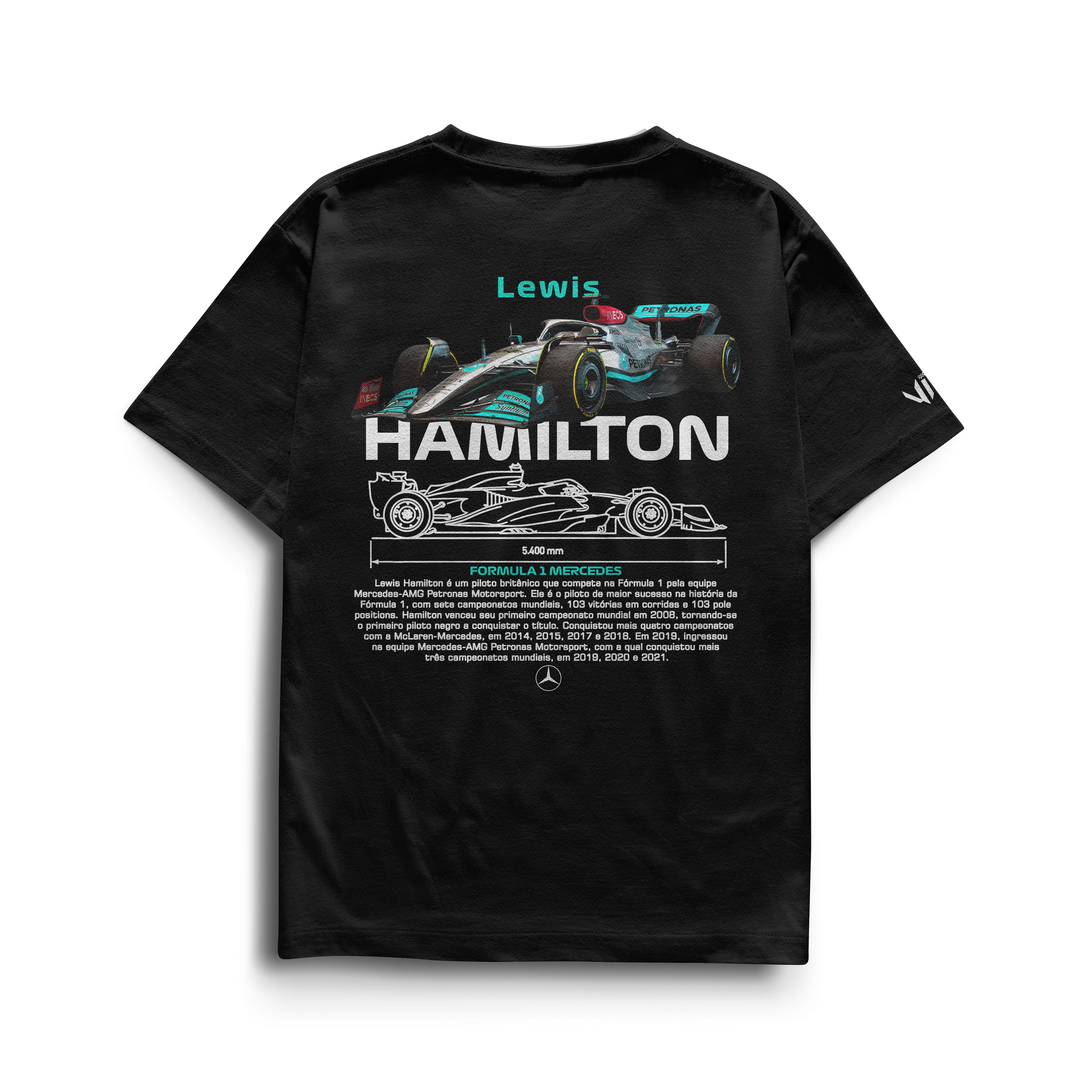 Camiseta Lewis Hamilton F1 masculina em algodão penteado com estampa resistente

