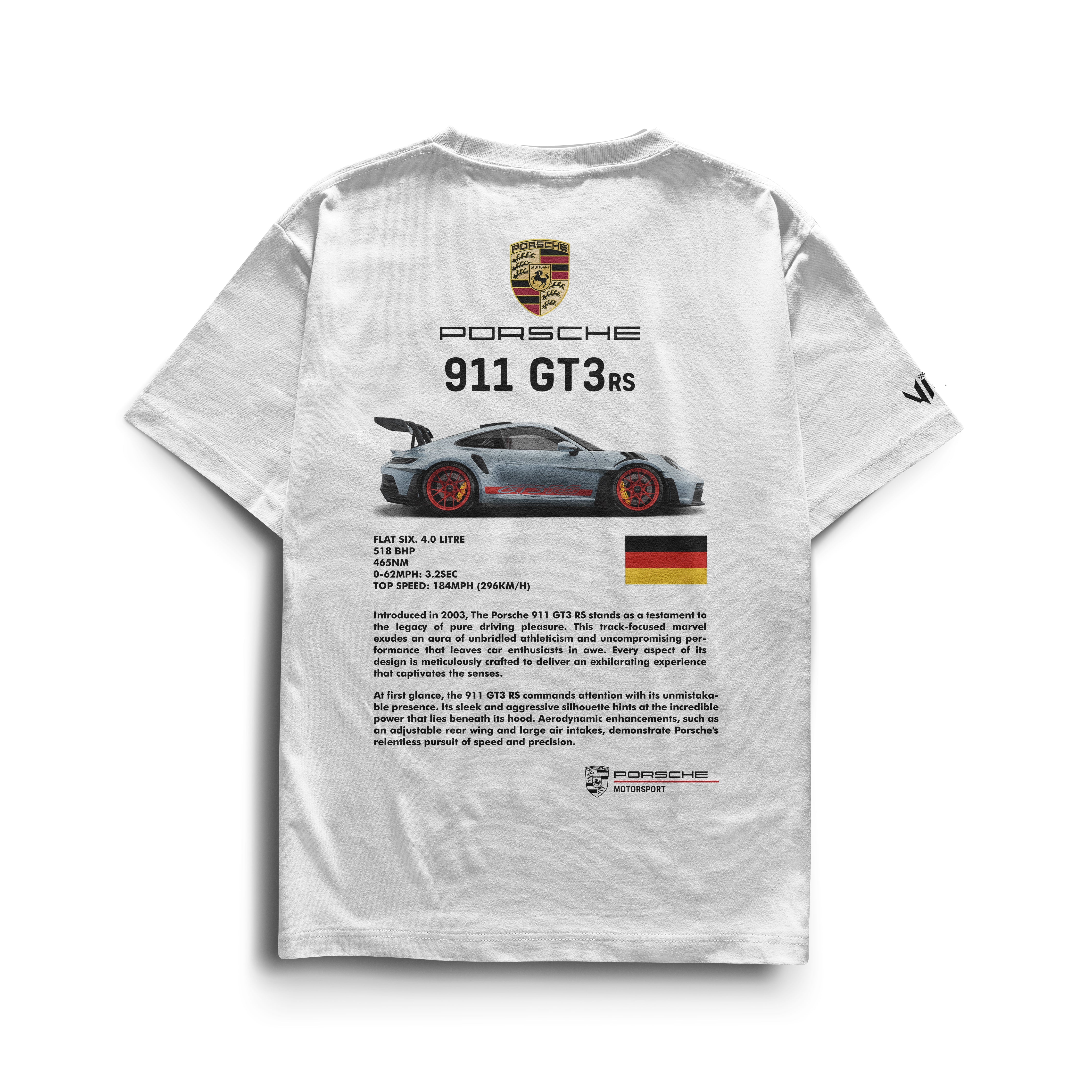Camiseta Porsche 911 gola canelada, modelagem ajustada e toque macio