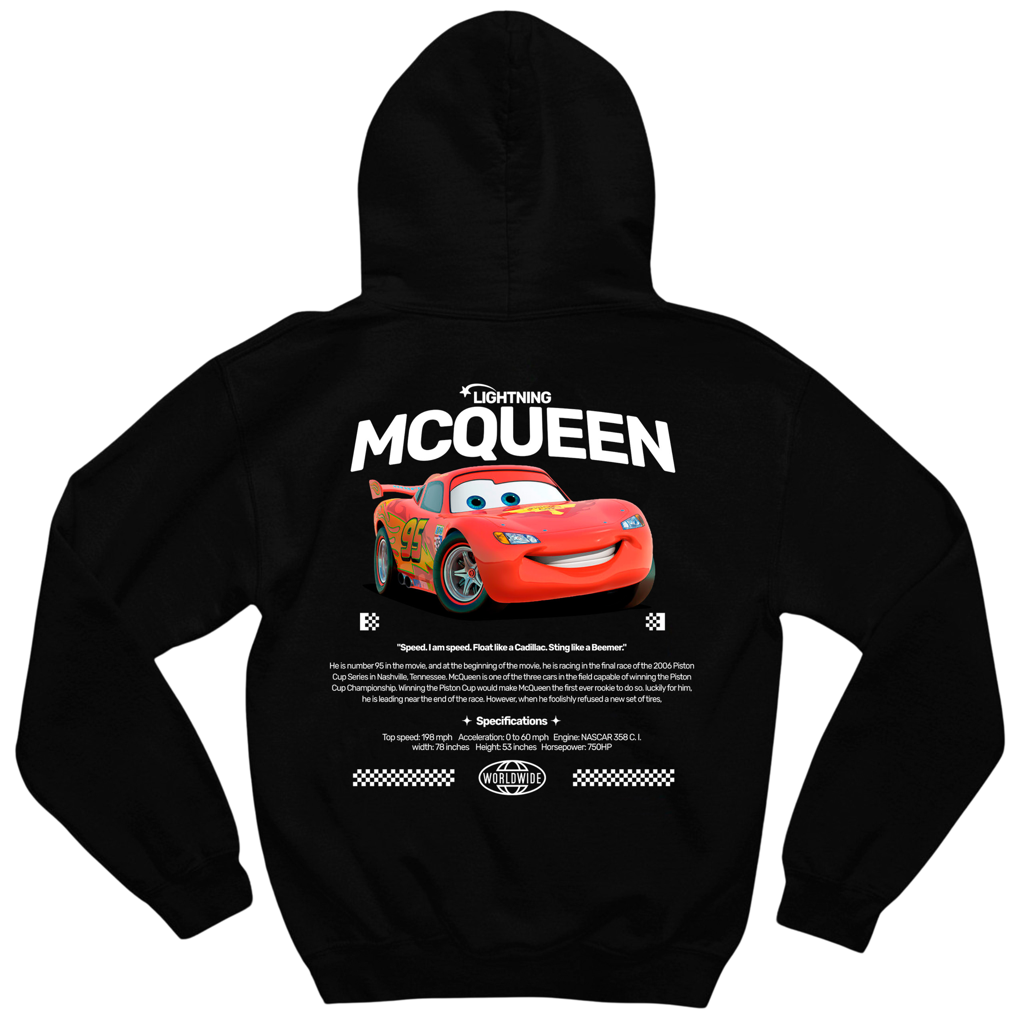 Moletom McQueen Cars com design moderno e confortável em algodão e poliéster
