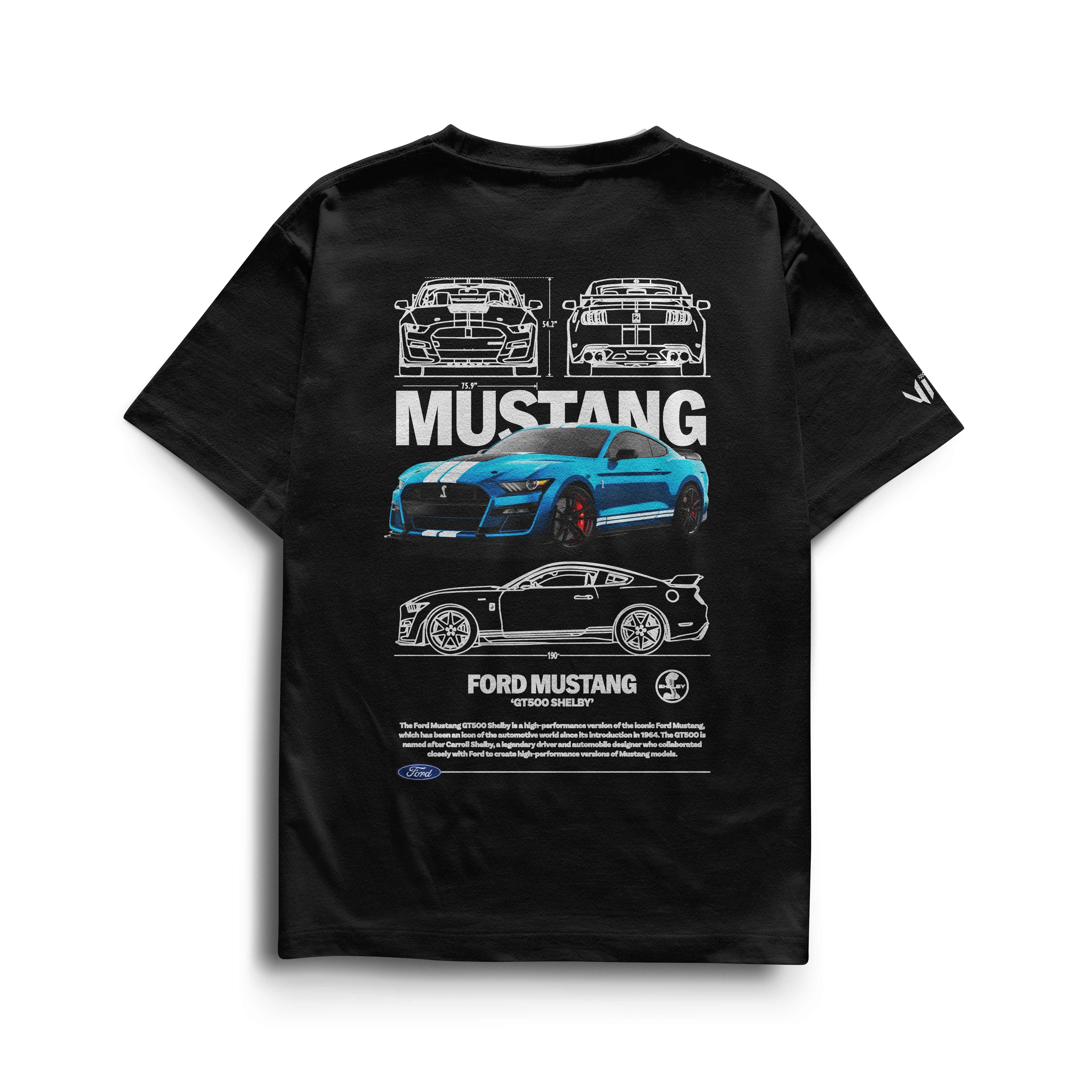 Camiseta Mustang masculina em algodão penteado com estampa durável