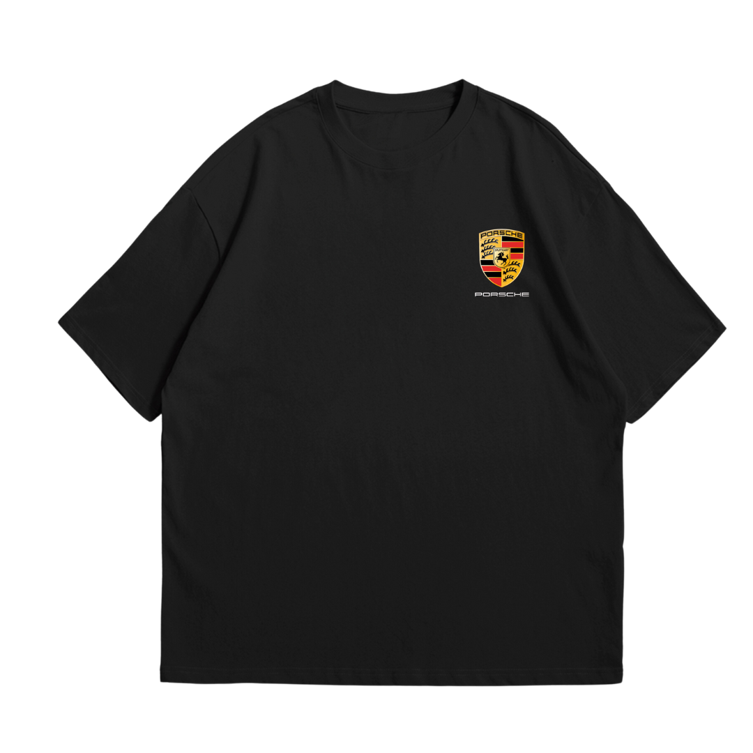 Camiseta masculina oversized Porsche Club gola canelada e costura reforçada