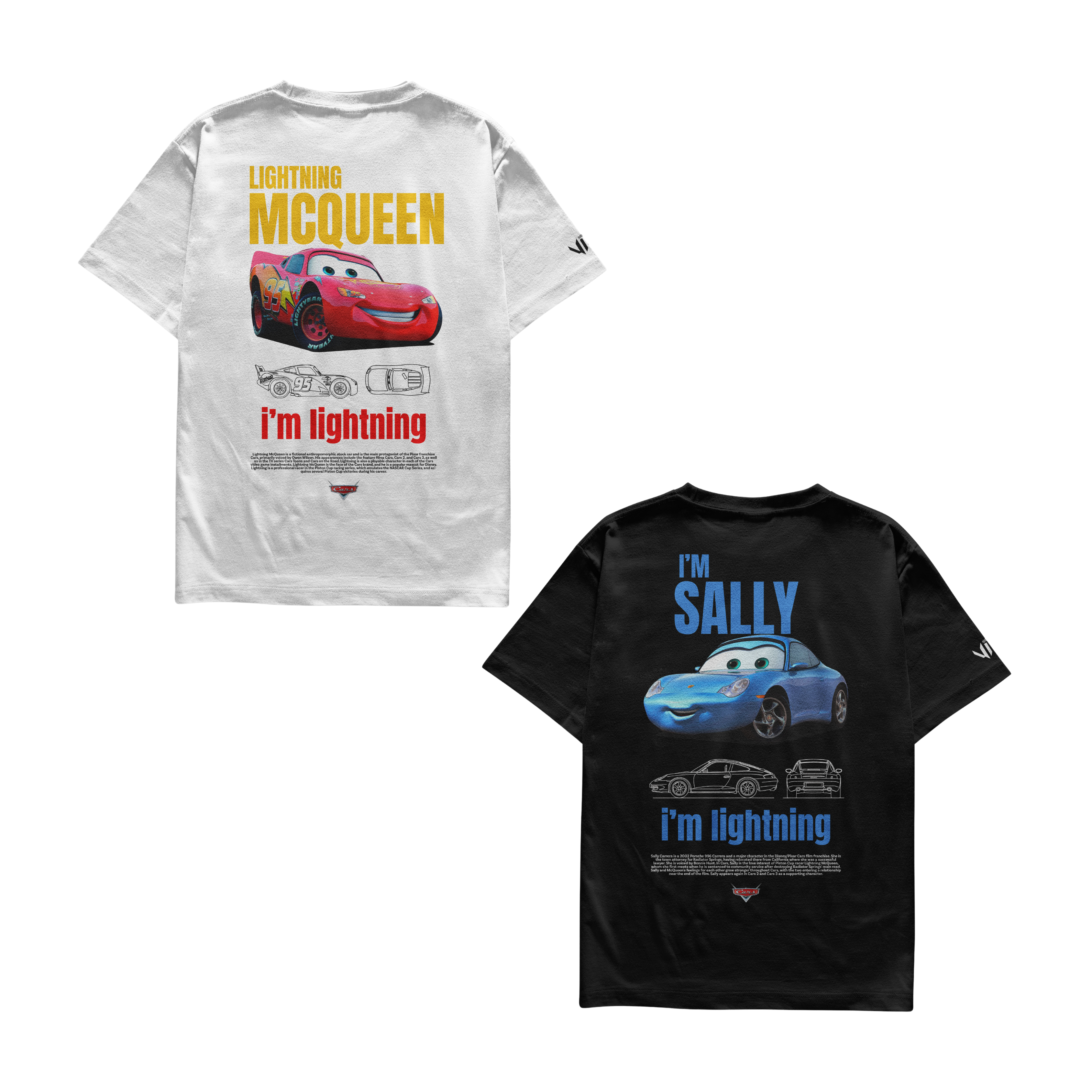 Kit casal camisetas premium McQueen e Sally com estampa DTF de alta definição