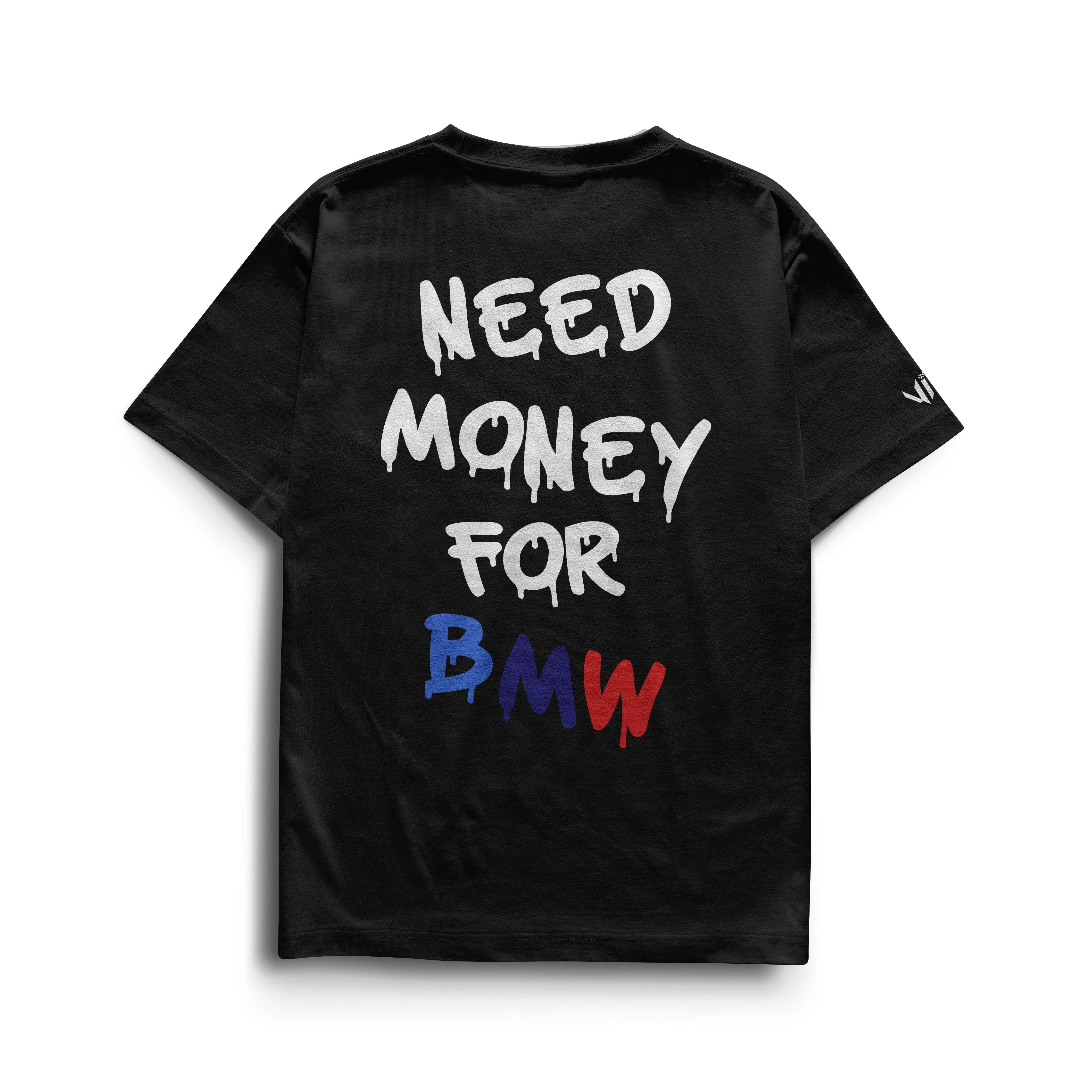 Camiseta Need Money For BMW masculina em algodão penteado com estampa durável