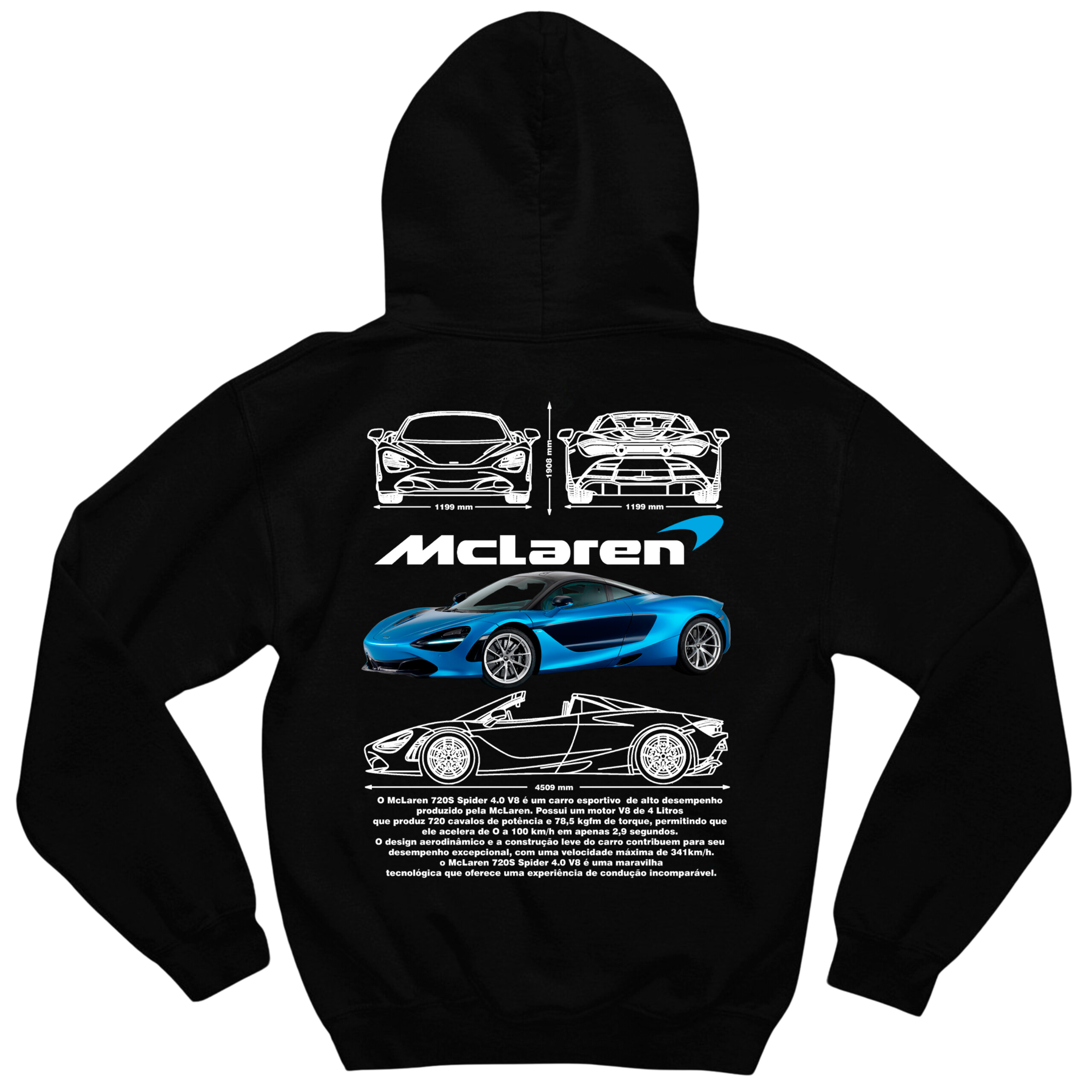 Moletom McLaren masculino 75% algodão 25% poliéster toque macio gramatura 300g/m²