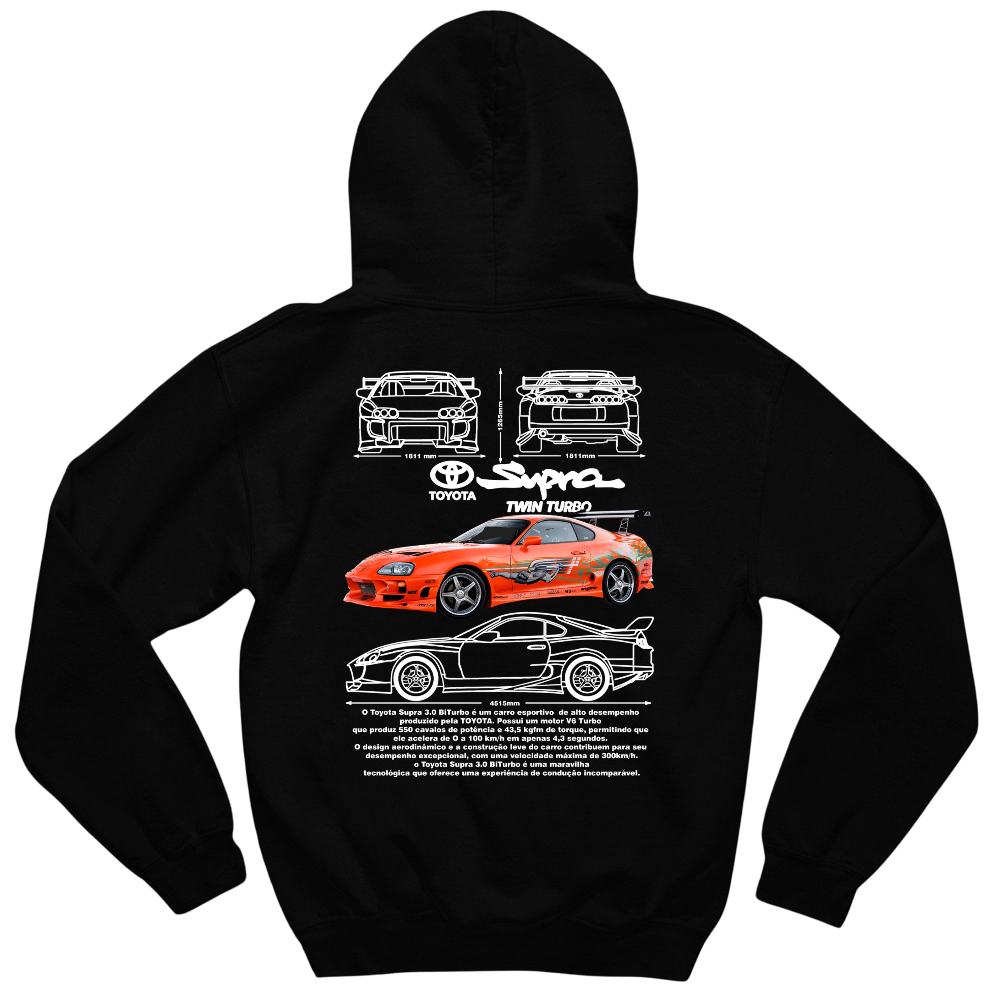 Moletom Supra Twin Turbo cinza com capuz, tecido confortável e durável