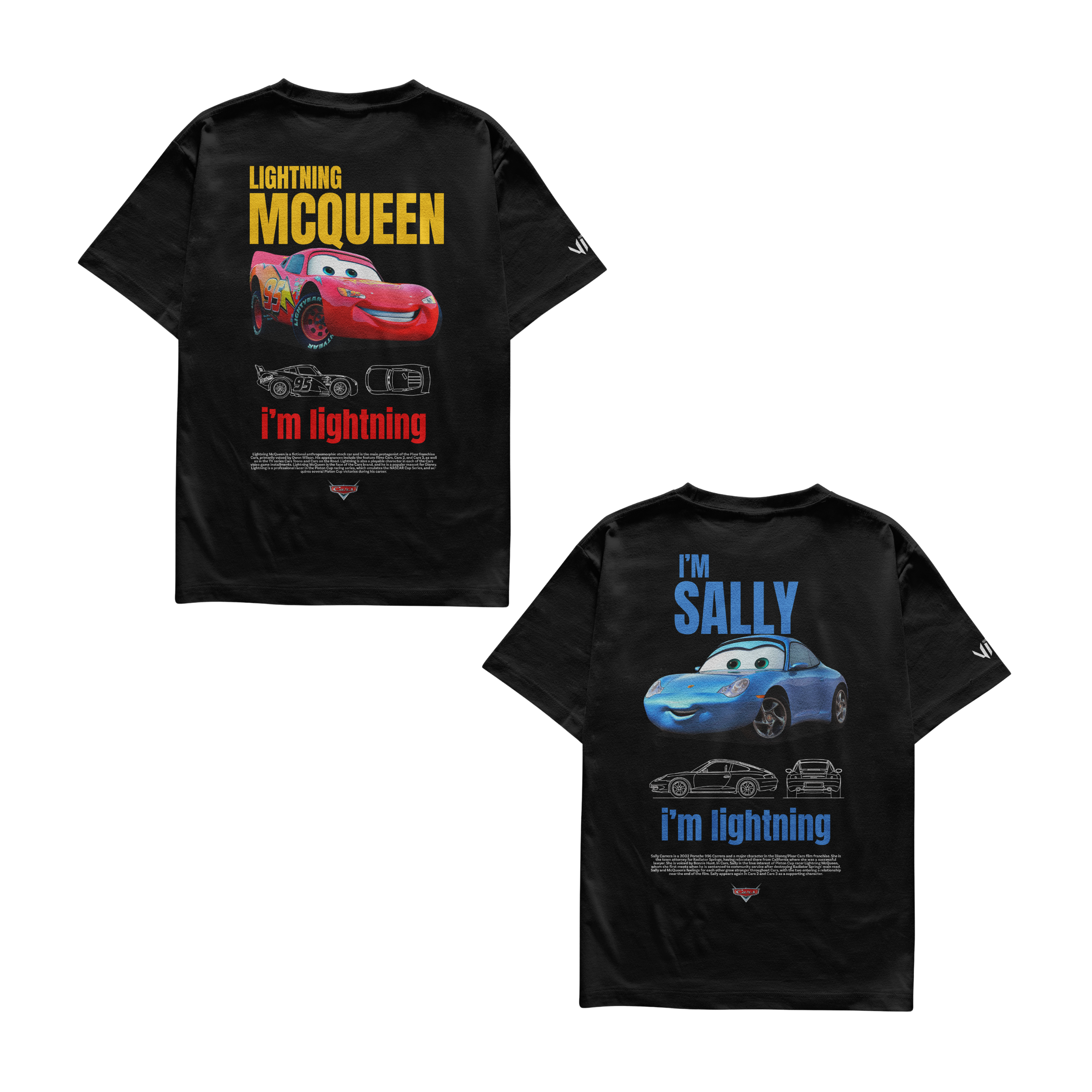 Kit casal com camisetas McQueen e Sally gola canelada e costura reforçada