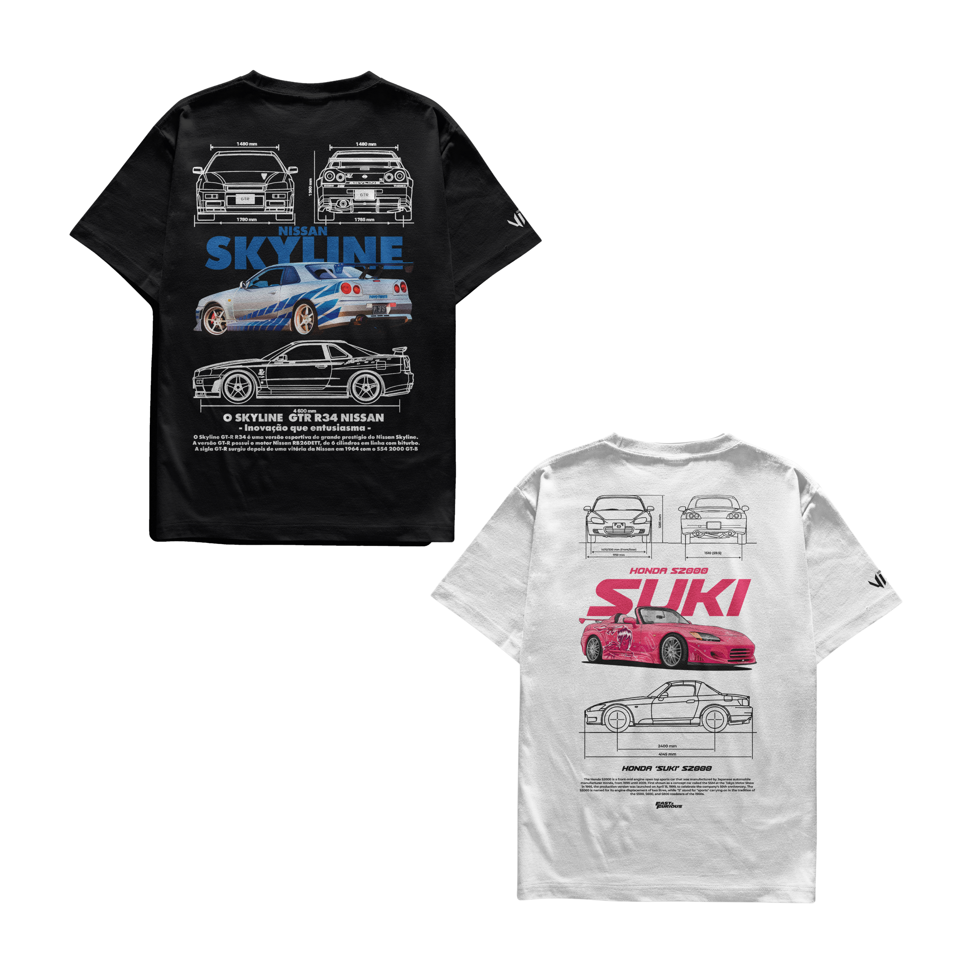Estampa de carros em alta definição em kit de camisetas para casal